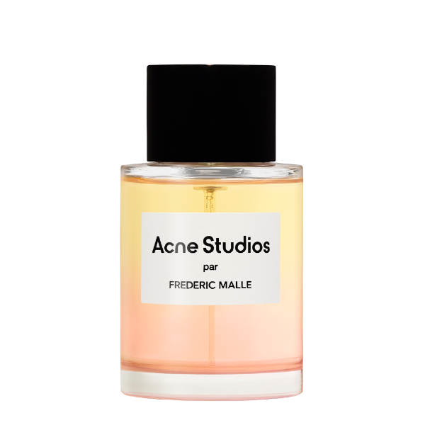 Frédéric Malle - Acne Studios by Frédéric Malle Parfümflakon mit schwarzem Deckel und mehrfarbigem Inhalt vor weißem Hintergrund