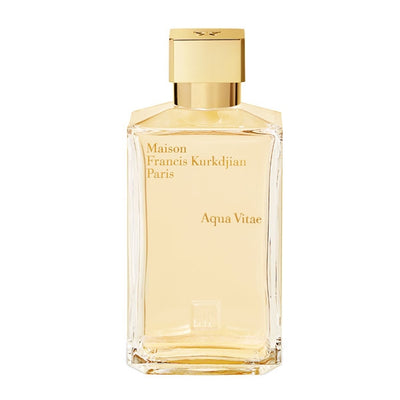 Maison Francis Kurkdjian Paris - Aqua Vitae Parfumflakon mit klarer Form und goldfarbenem Verschluss elegant gestaltet
