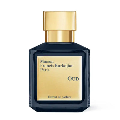 Maison Francis Kurkdjian Paris - Oud - Extrait de Parfum Flakon in tiefschwarz mit goldfarbenem Verschluss auf weißem Hintergrund